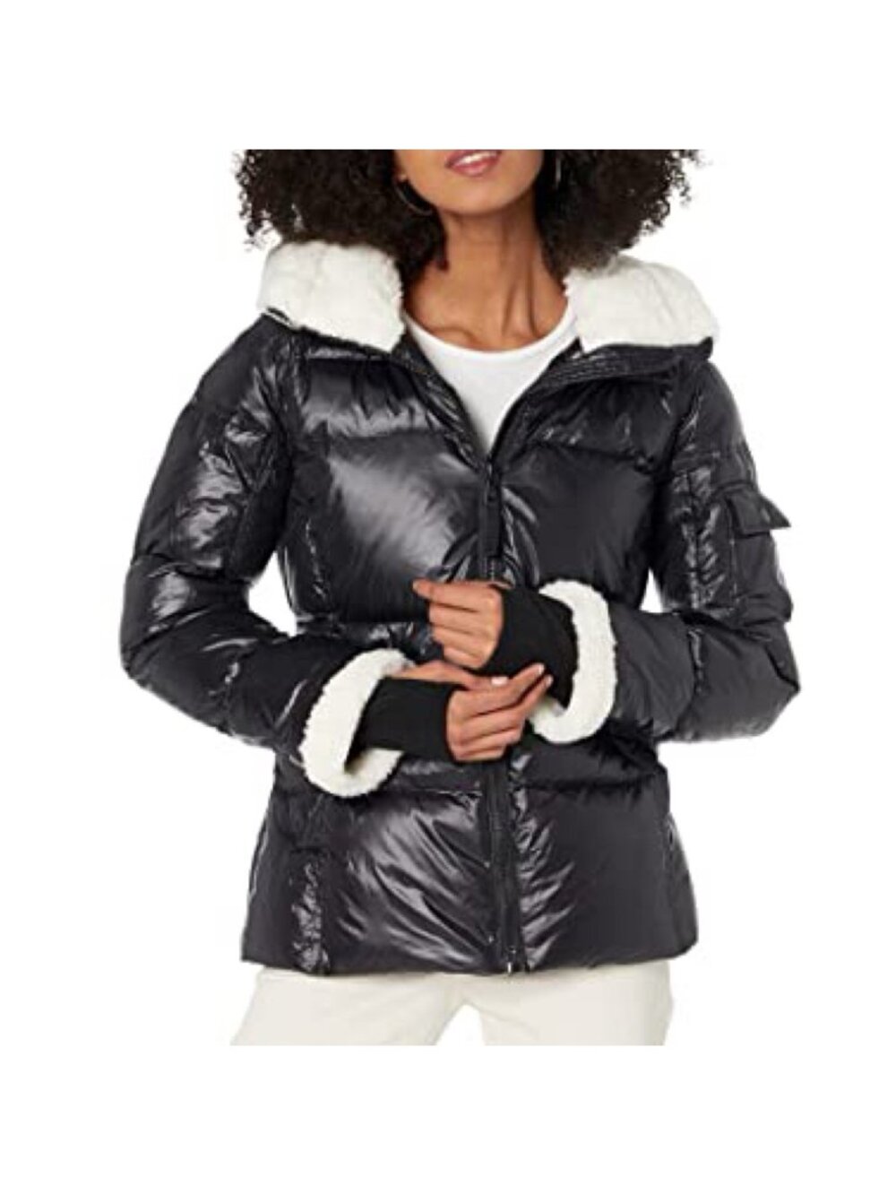 S13 Women's Callie Faux Sherpa Trimmed Down Puffer Black Hooded M